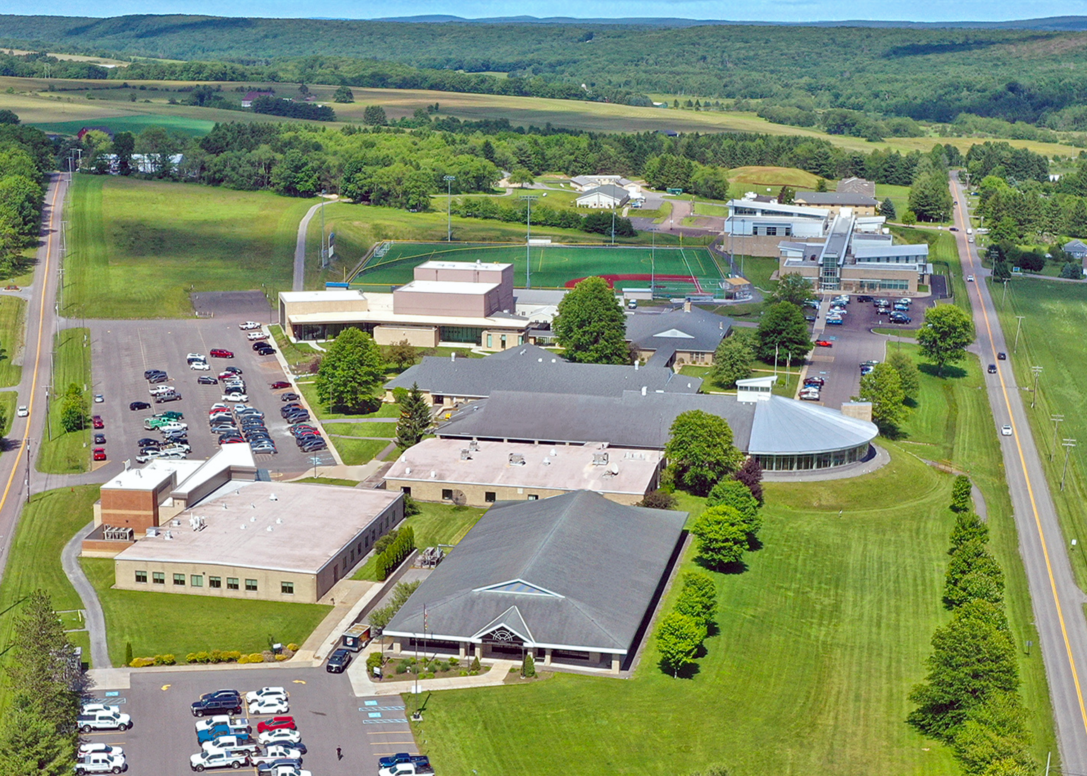 Aerial shot of Garrett College McHenry, MD campus